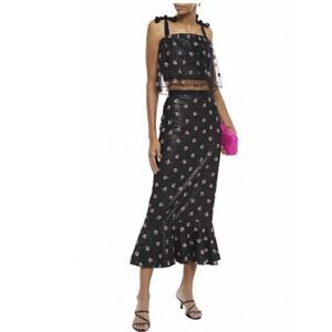 SALONI Black Jemi Top Aidan Embroidered Flower Midi Skirt Set 0